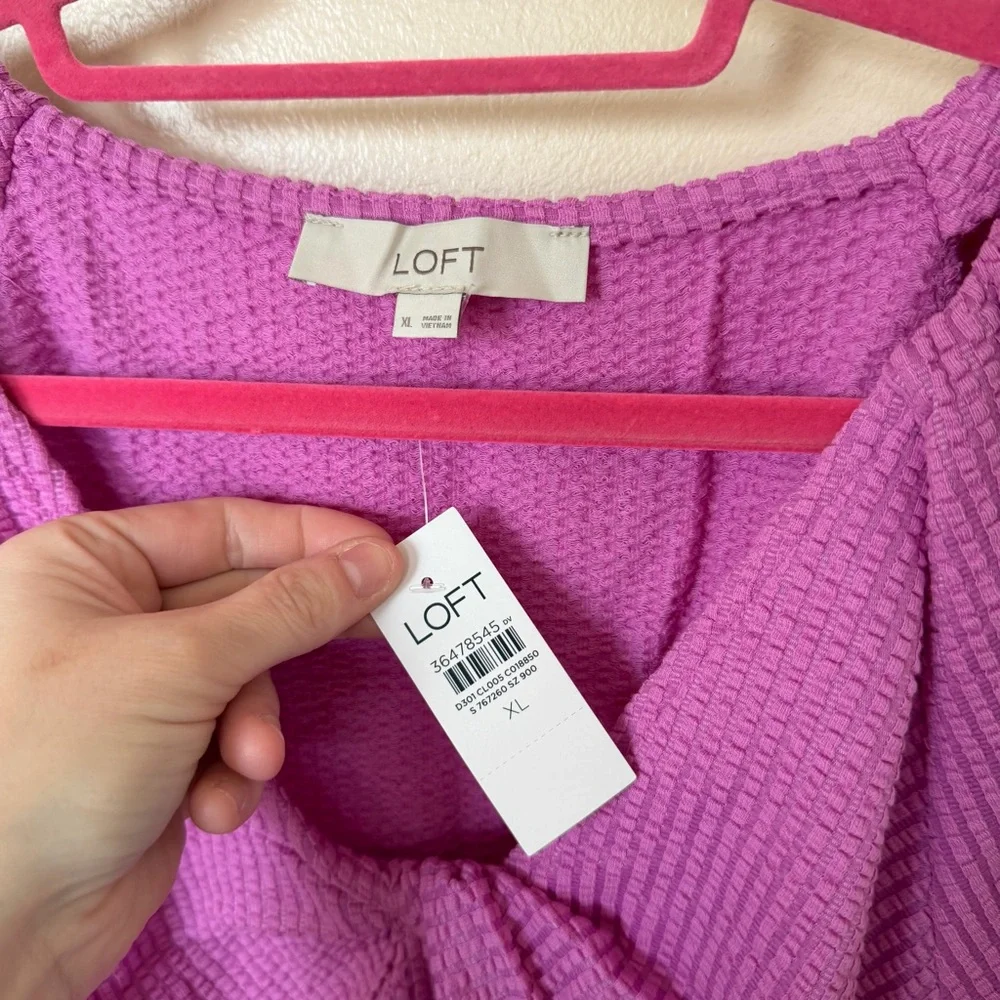 LOFT Seersucker Twist Puff Sleeve Top in Lilac Taffy